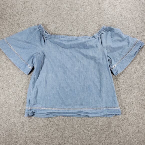 Lauren Ralph Lauren Chambray Off Shoulder Top‎ Womens XL Blue Denim Bell Sleeve - Picture 3 of 12